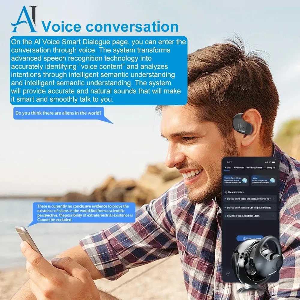 AI Translator Headphones 144 Languages Real Time Two-Way Translation Bluetooth headset for Business Wireless Waterproof Earbuds D260319