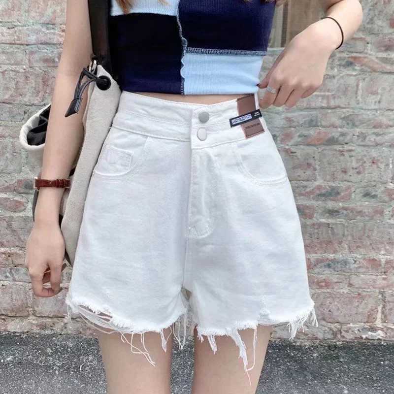 Summer Girls Korean Casual High Waist Short Jeans Female Chic Ripped Denim Pants Women Vintage Loose Fit Denim Shorts M260319