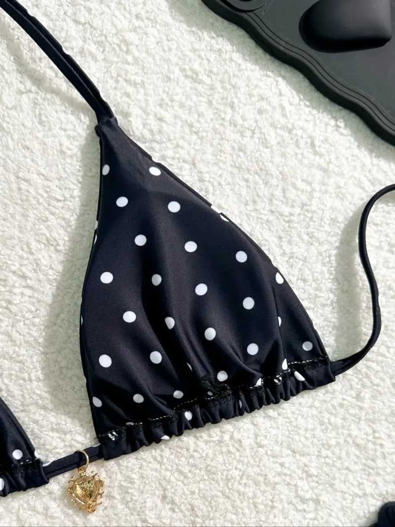 Sexy Bikini Set Black White Polka Dot 2 Piece Swimsuit for Women American Style Beach BikiniT260318