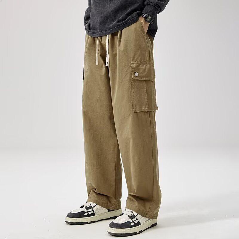 Khaki Nanamica Easy Cargo Pant Minimalist Fashion Style Loose Retro Multi Pocket High Quality Mens Pants 240807