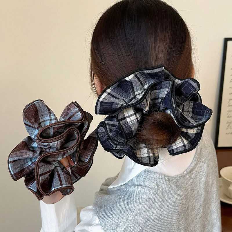 Korean-Style Four-Layer Stitched Plaid Scrunchie For Women Versatile Hair Tie And Hair Accessory H260319
