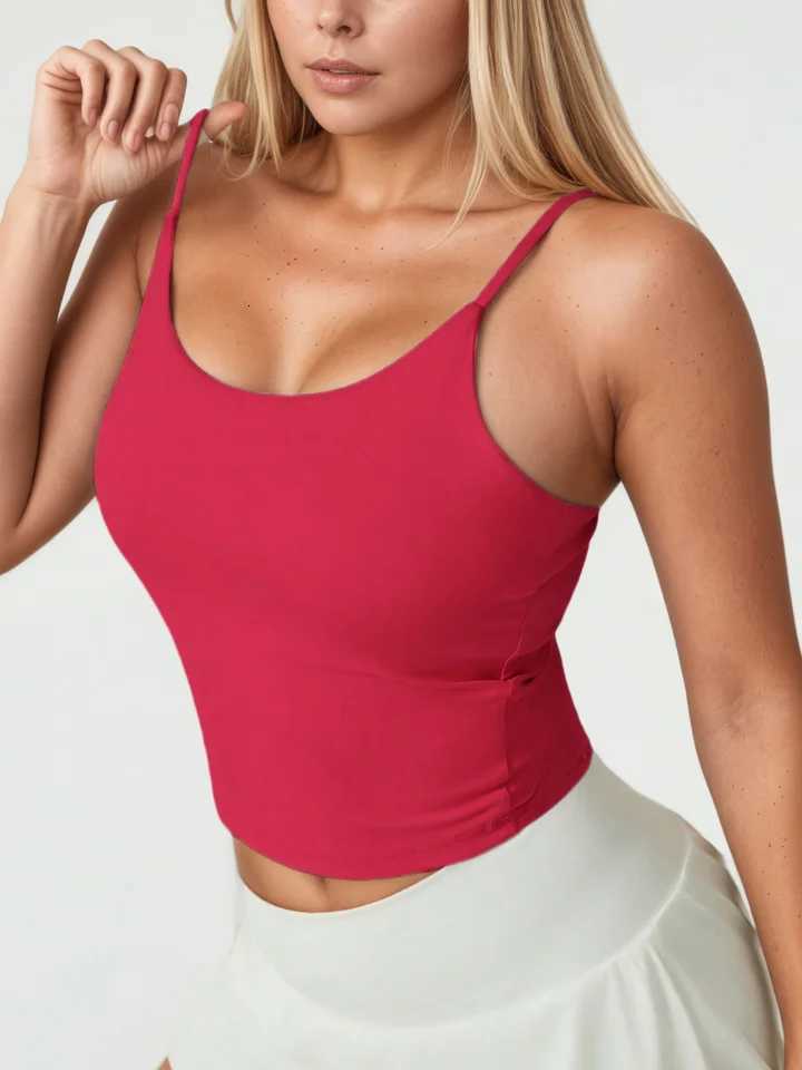 Fitfemme Womens Strappy Crop Yoga Tank Top with Built - in Bra Low - Cut Neckline Stretchy Workout Cami for Gym Fitness Z20260319