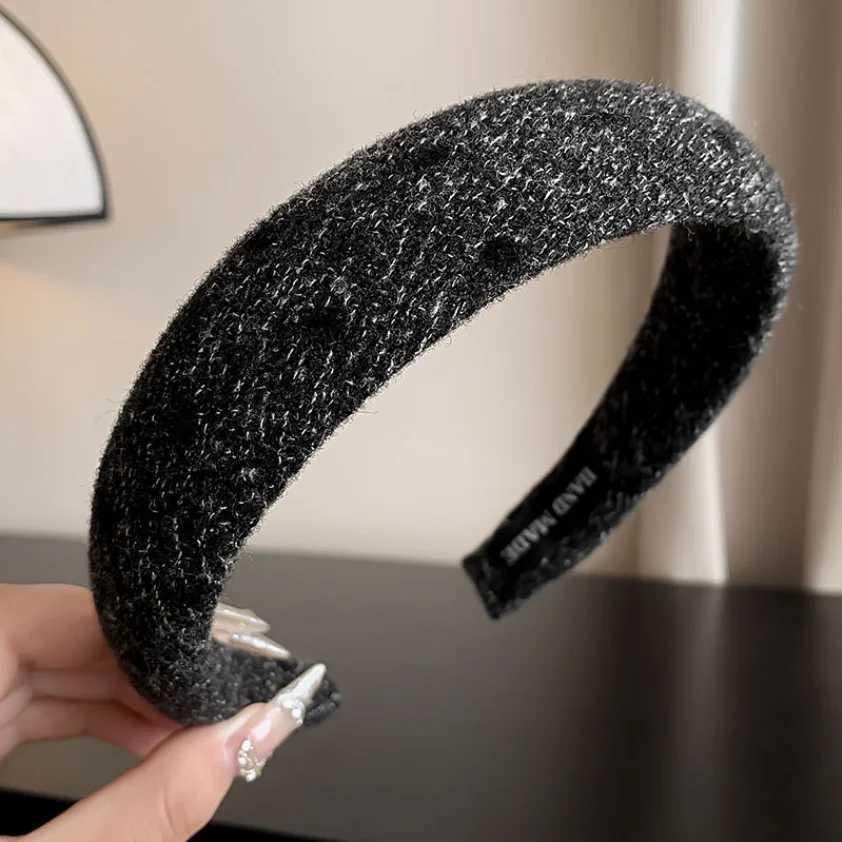 New Grey Headbands Retro Knitted Bow Wool Wide Hair Band for Woman Girl Elegant Hair Hoop Lady Winter Fashion Hair Accessories H260319
