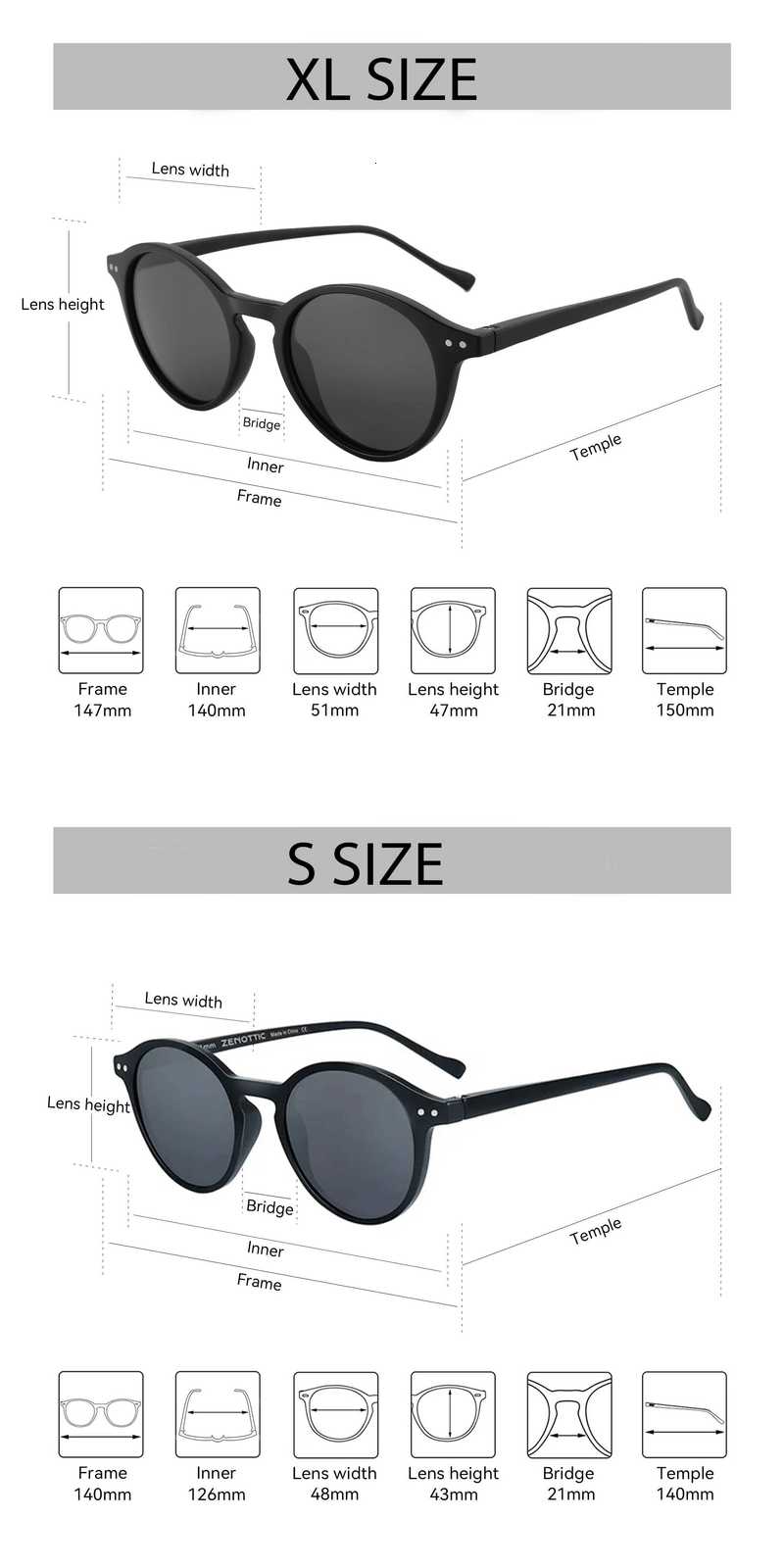 ZENOTTIC Retro Round Polarized Prescription Sunglasses for Men Women Circular Myopia Glasses Progressive Optical Sun Glasses H260319 - view 6
