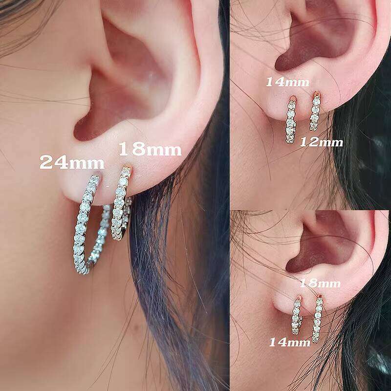 Starsgem 2Mm HPHT CVD Loose Diamond Eternity Hoops 10K/14K/18K Solid Gold DEF VS Lab Grown Diamonds Hoop Earrings