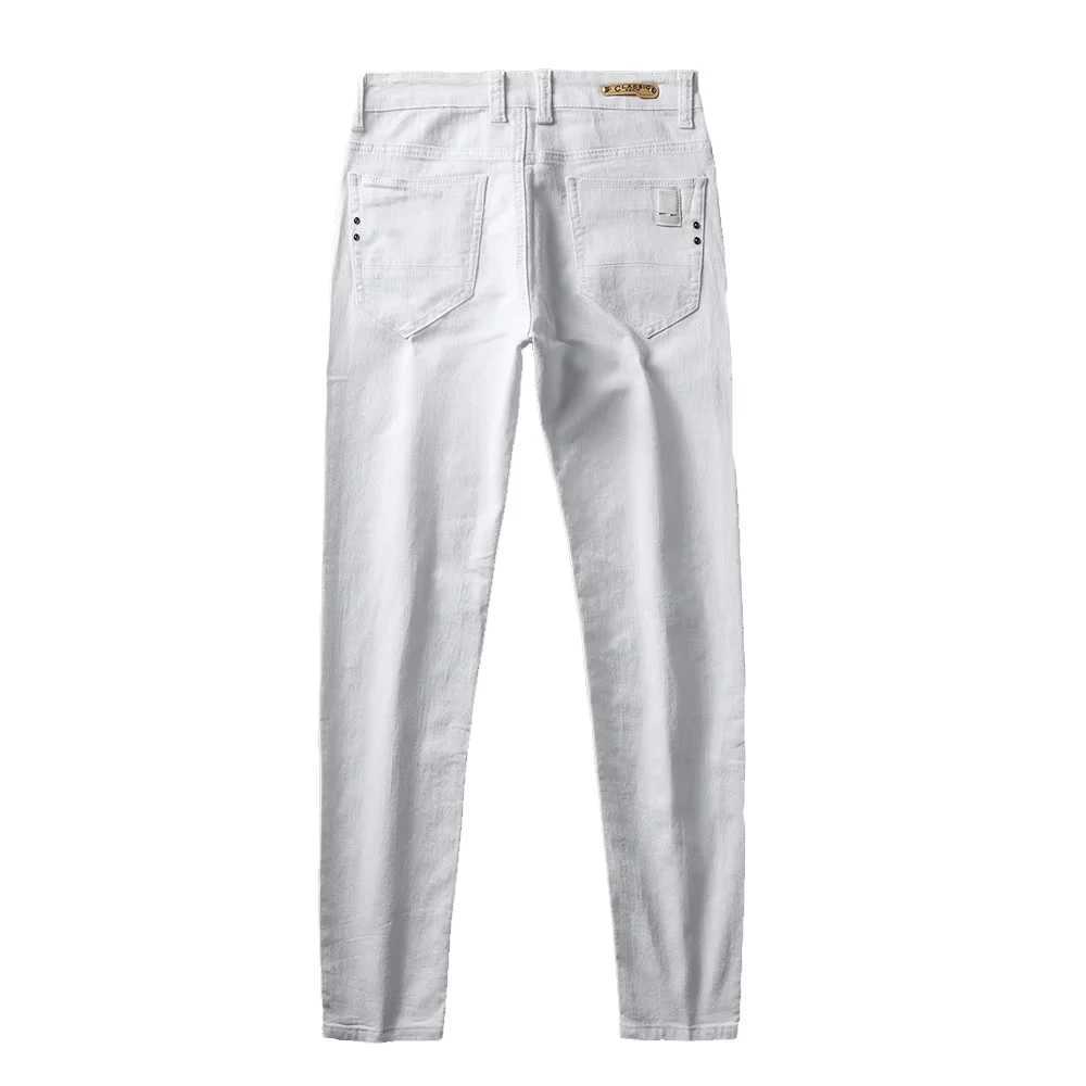 2025 Autumn Mens White Slim Fit Straight Jeans Casual Stretch Denim Pants Comfortable Fashion Streetwear Male Brand Clothing M260319