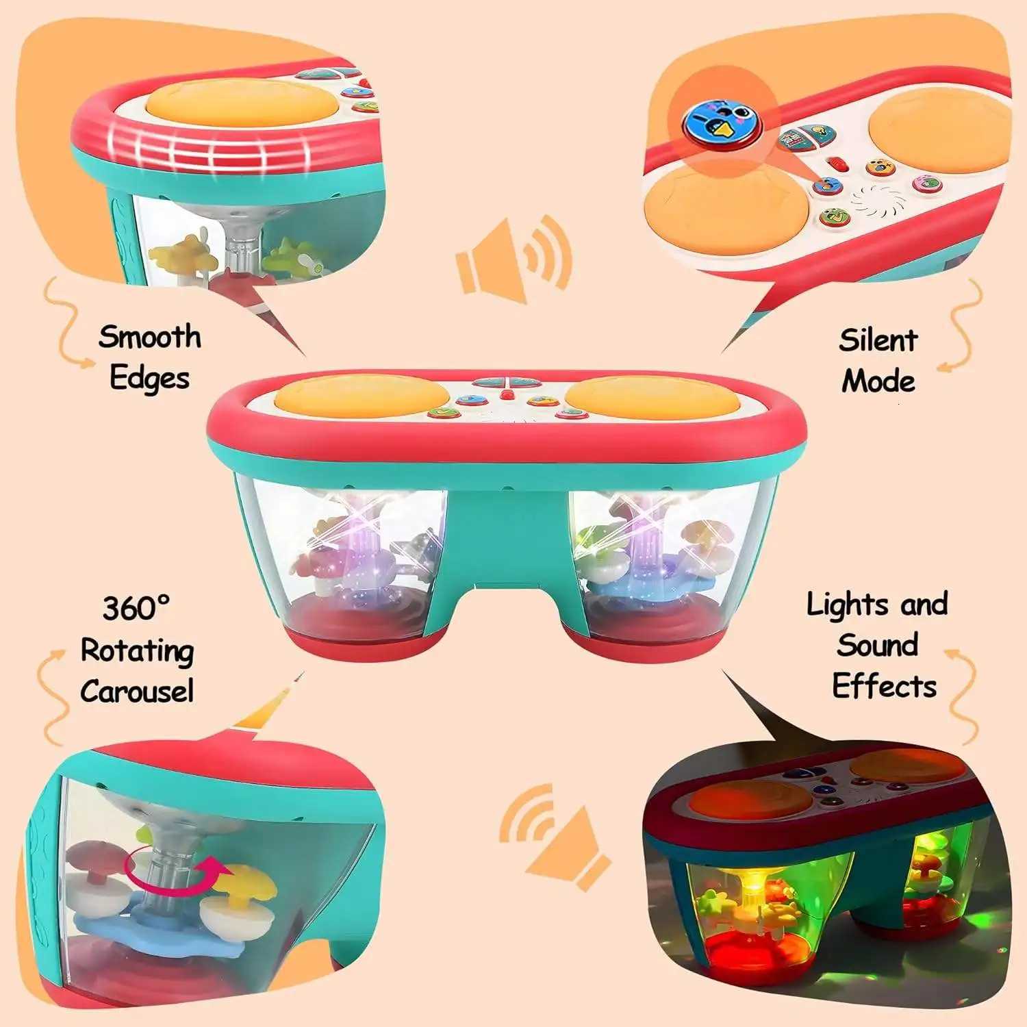 Childrens Multifunctional Music Toy Electronic Hand-played Drum with Flashing Lights and Sound Effects Accompany Babys Grow Y260319