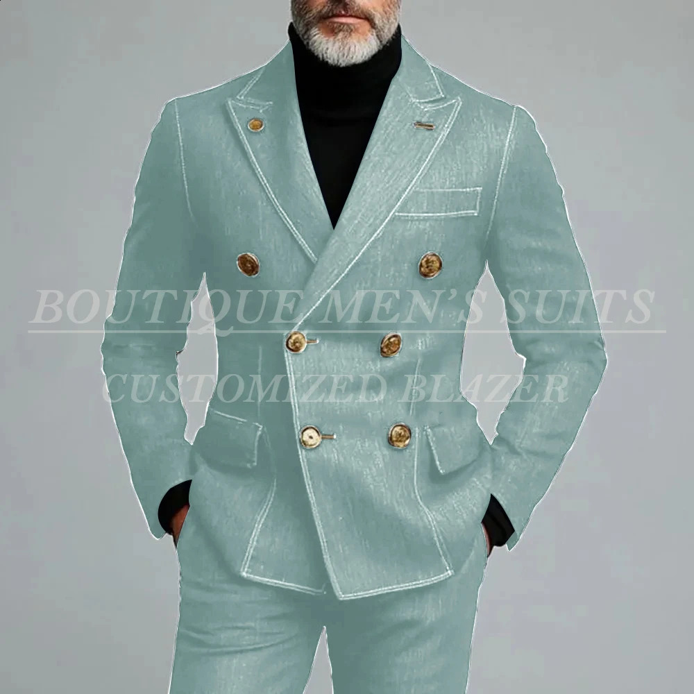Formal Mens Suits Denim Double Breasted Blazer High Quality Customzied 2 Piece Jacket Pants Sets Male Clothing Costume Homme 260319 - view 4