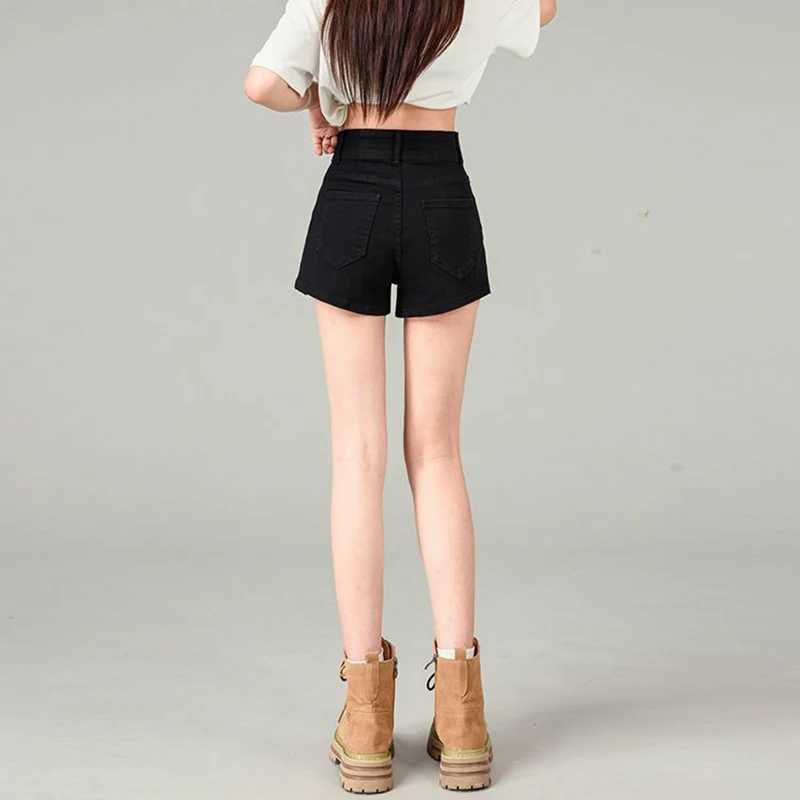 Summer Lady Fashion Double Button Jeans Girls Classic Korean High Waist Short Pants Women Ins Solid A-Line Denim Shorts M260319