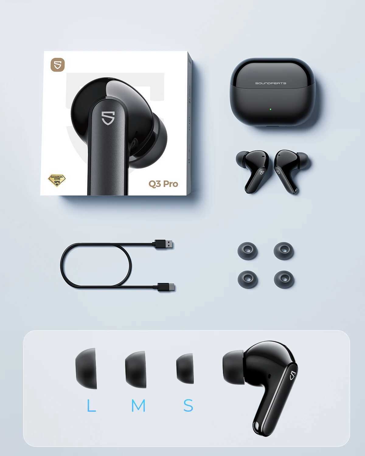 SoundPEATS Q3 pro Wireless Earbuds Active Noise Cancelling Bluetooth V60 Earphones with 4 Mic13mm DriverMultipoint Connection D260319