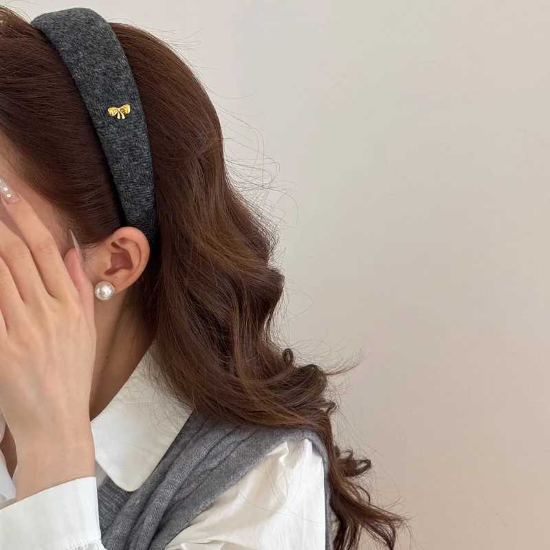 Adult Lazy Old Money Style Wide Edge Headband Retro Suede High Skull Top Hair Accessories Show Small Face H260319