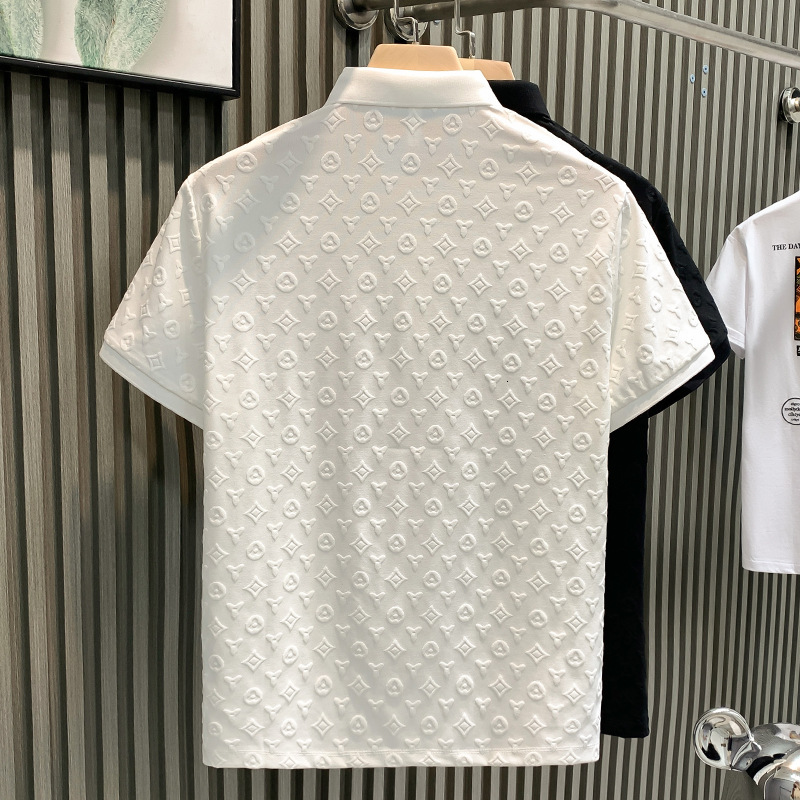 New Men's Short Sleeved T-shirt For Summer 2026, Fashionable And Luxurious Jacquard Casual Slim Fit Youth Lapel Top