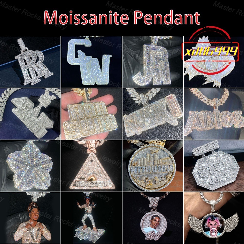 Luxury Mossanite Pendant Hip Hop 925 Sterling Silver Iced Out Baguette Owls Men Vvs Custom Moissanite Pendant