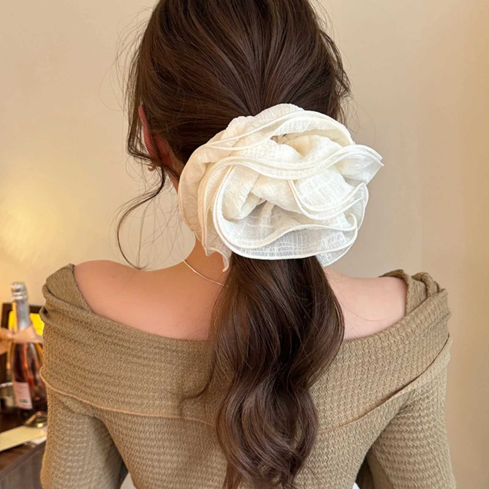 1PC Double-Layer Ruffled Bubble Flower Hair Scrunchie - High-End Korean-Style Hair Tie with Strong Elasticity H260319