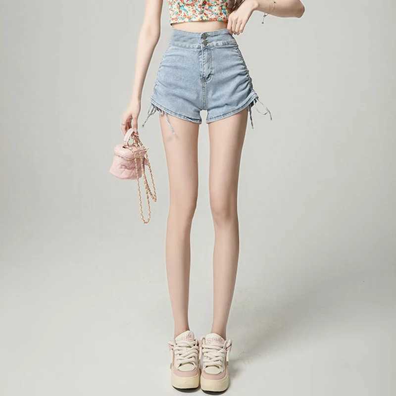 Summer Lady Ins Double Button High Waist Jeans Women Fashion Slim Fit Denim Shorts Female Solid Casual Short Pants M260319