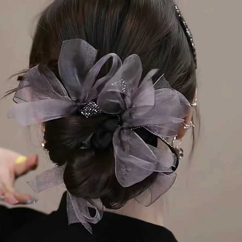 1PCS Diamond Bow Large Intestine Hair Band Satin Bow Scrunchies Ball Head Rope Fluffy Rubber Band Hair Accessories H260319