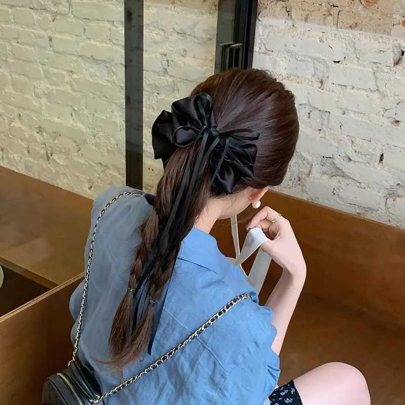 Womens Scrunchies Ballet Style White Satin Bow Long Ribbon Large Intestine Hair Band Rubber Band Hair Accessory Kawaii Hair Tie H260319