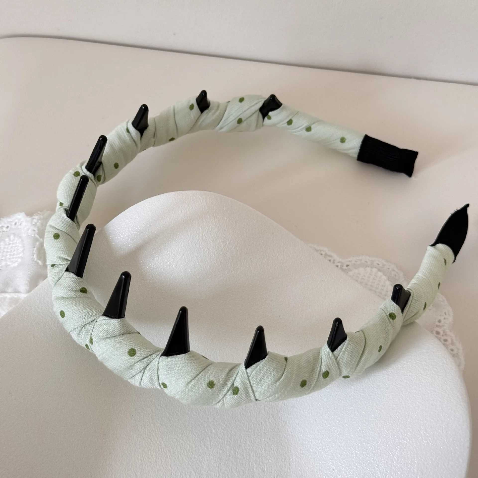 Polka Dot Hairband with Teeth Wavy Shape Wrapped Fabric Women Headband Fabric Wrapped Hairhoops Hair Bands for Women H260319