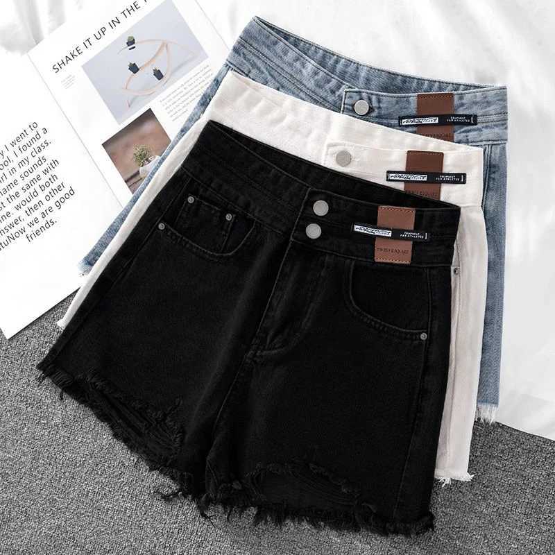 Summer Women Retro Fashion Casual Thin Jeans Female Chic Raw Edge High Waist Denim Shorts Lady Ins Baggy Short Pants M260319