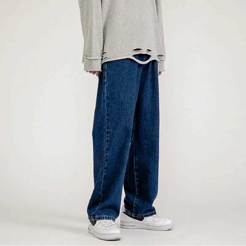 Korean Fashion Men Wide Leg Jeans 2024 spring New Streetwear Straight Baggy Denim Pants Male Brand Trousers M260319