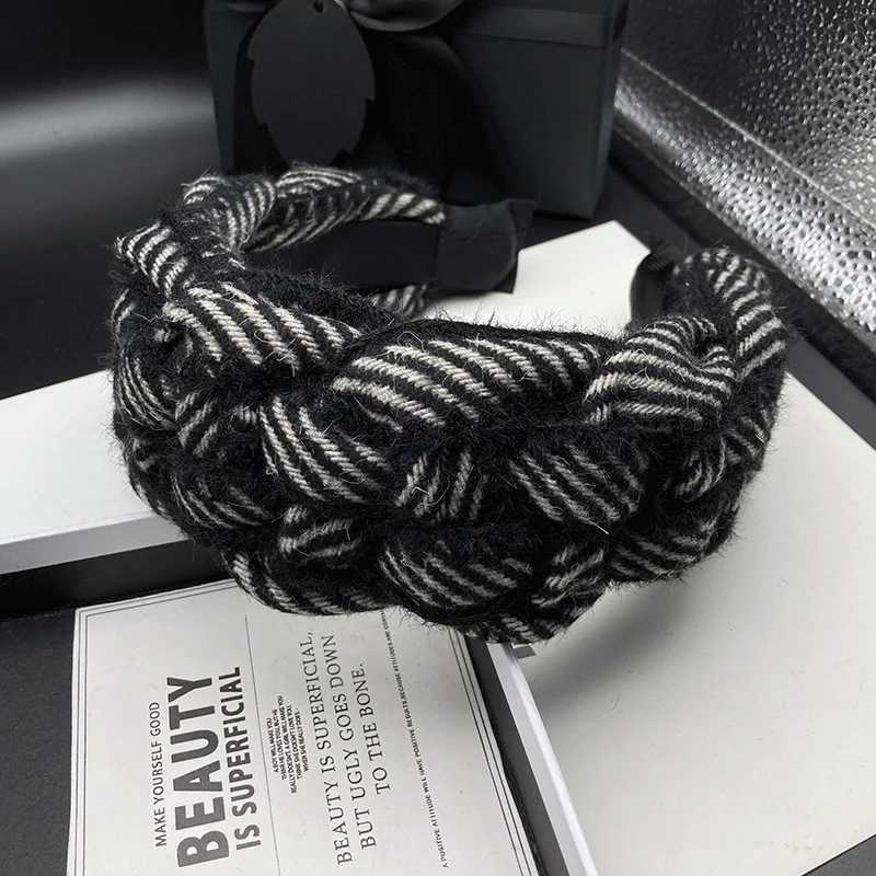 Striped headband for women with high cranial hair style and wide edge braided compression headband H260319