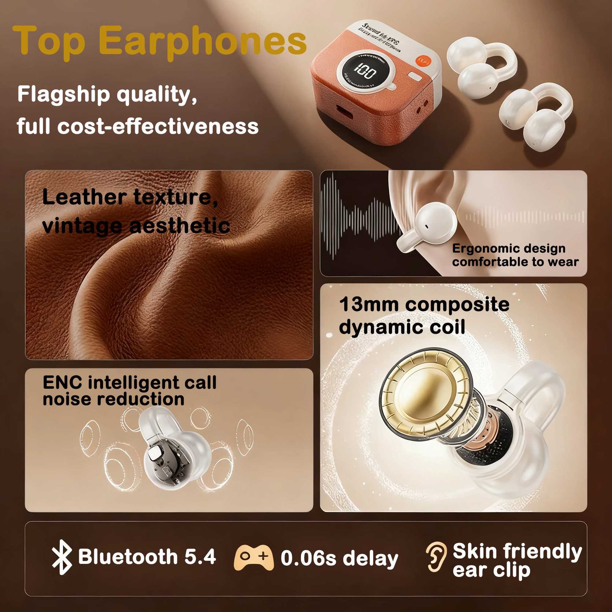 Wireless Bluetooth Earphones Noise Canceling Clip Ear Headphones Music Sports Gaming Headset Earplug With Mic Portable Audio D260319