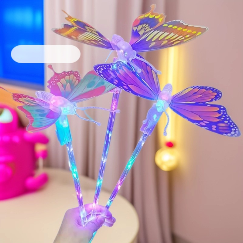 LED Light Up Fairy Wand Telescopic Butterfly Sword Glowing Magic Stick Toy for Kids Party Night Market Gift