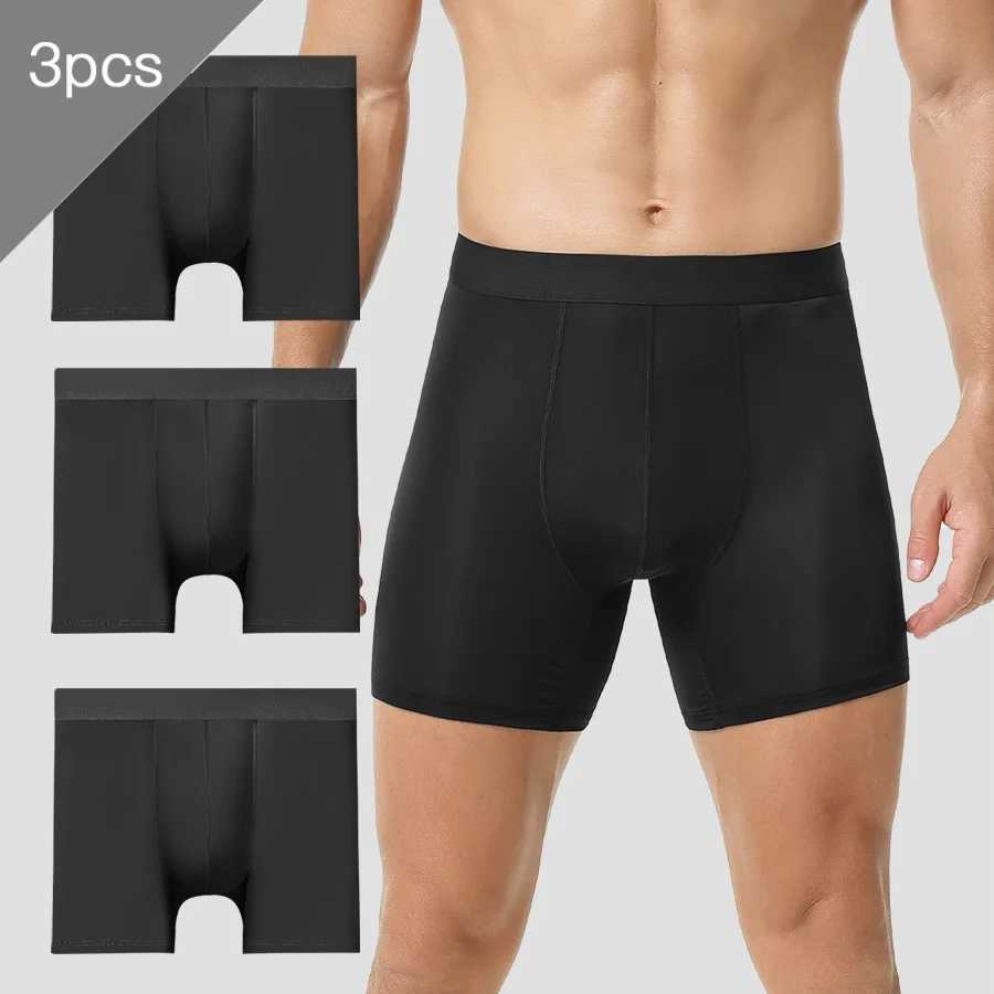 3PCS Mens extended sports underwear plus-size ice silk quick-drying mens anti-chafing leg briefs D260319