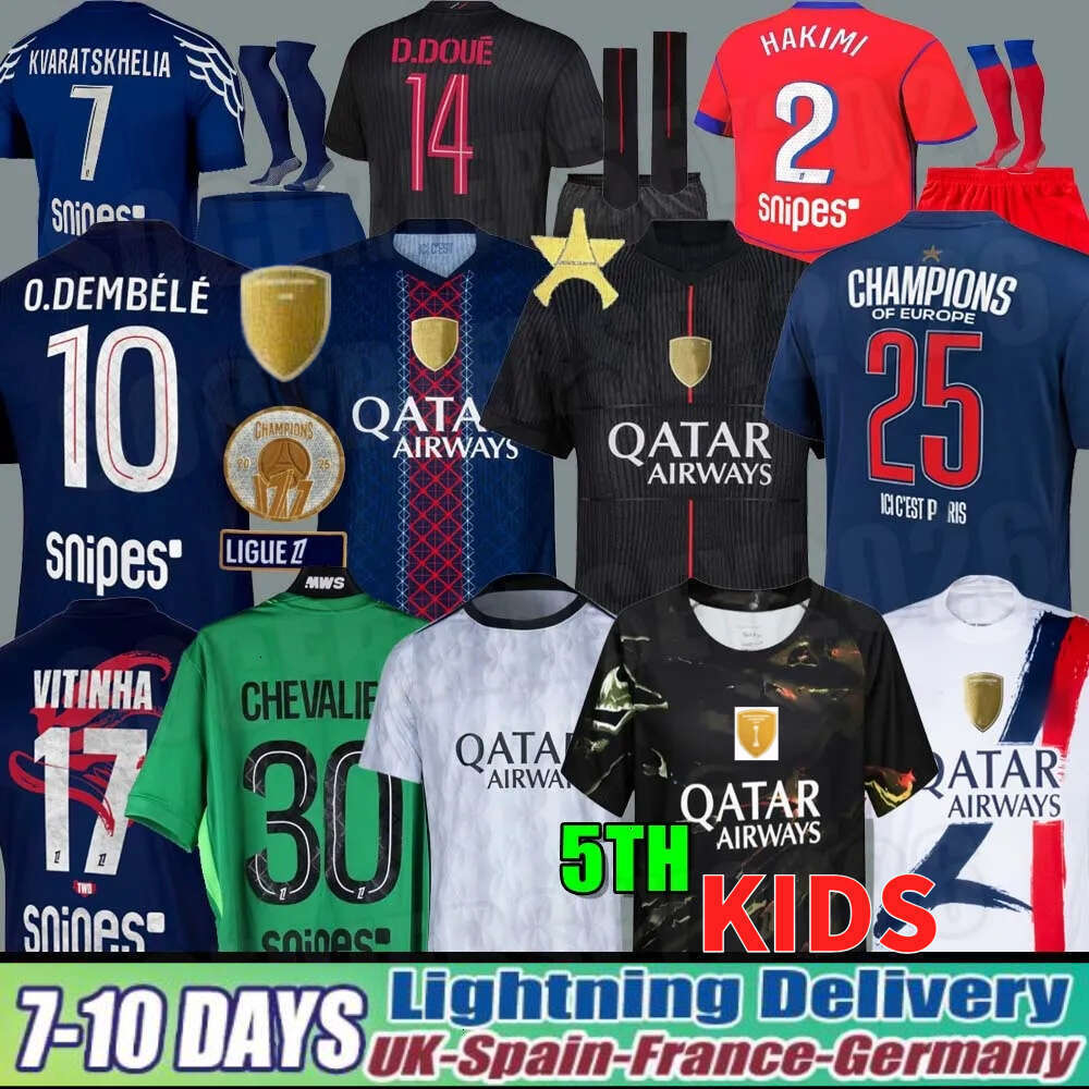 Psges Jersey 25 26 27 Ousmane Dembele Kvaratskhelia Maillot De Football Shirt Top Gianluigi Donnarumma Kit Soccer Jerseys Kids Paris St Germain Jersey Foot Camiseta