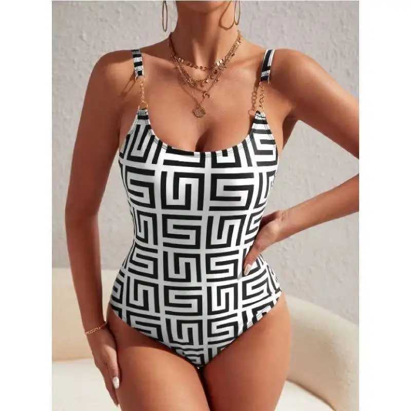 Cikini 2023 New Allover Print Chain Detail One Piece Swimsuit Sexy Beachwear Summer Beach Swimwear Bathing Suit For WomenT260318