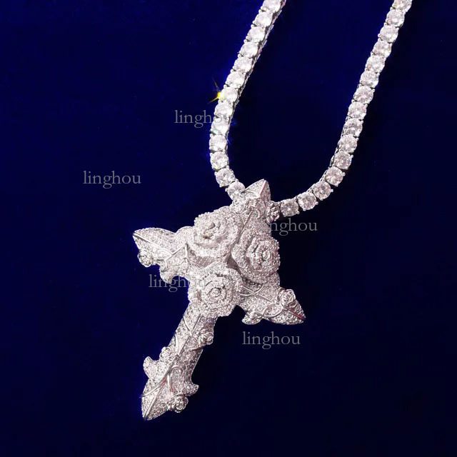 2026 Hip Hop Style Designer Necklace Luxury Brand Women's Fashion High End Rose Cross Pendant Necklace Men's Copper Inlaid Zircon Trendy Jew