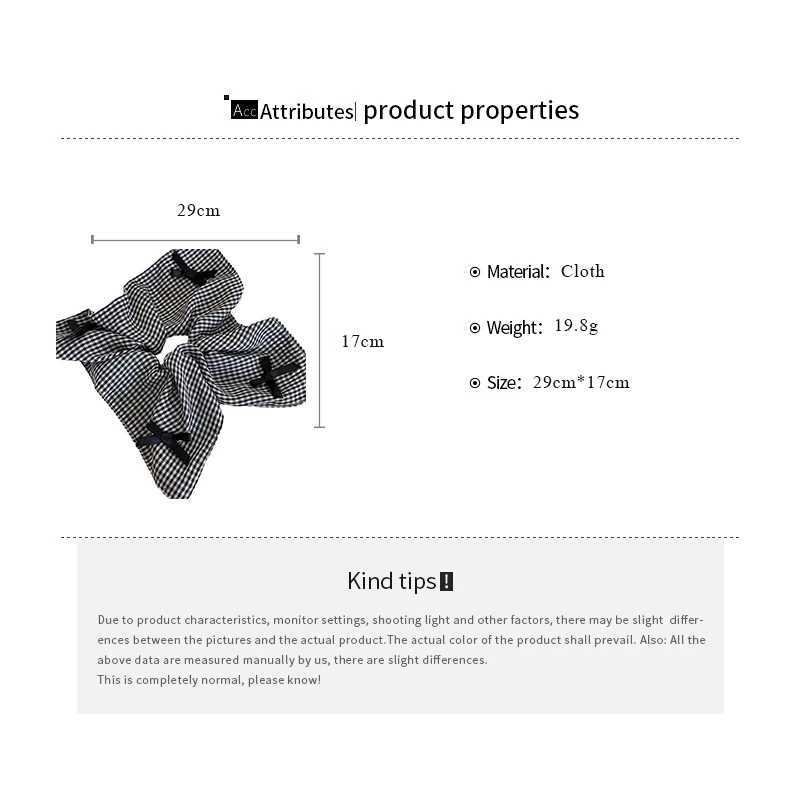 Square Large Black White Checkered Striated Leopard Print Bowknot Heart Intestine Hair Ties for Women Fashion Temperament Scarf H260319