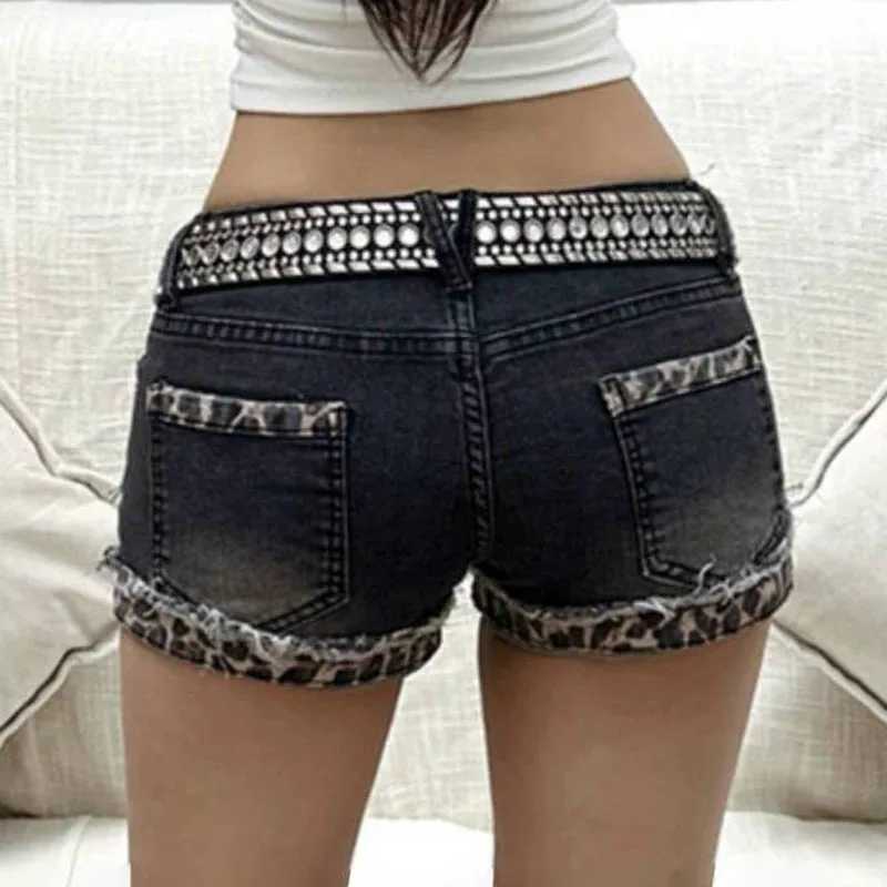 Harajuku Vintage Denim Y2K Shorts Women Grunge Coquette Low Rise Skinny jean Shorts Woman Sexy Leopard Print Mini Short Pants M260319