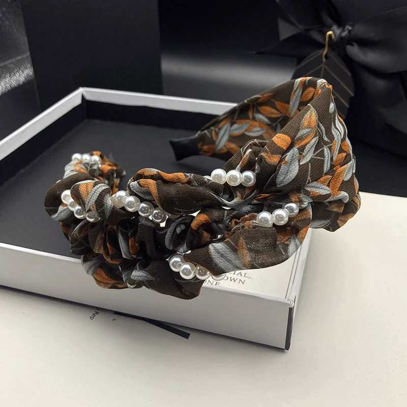 Colorful printed hair clip pearl wrapped high skull headband versatile wide edge compression headband for external wear H260319