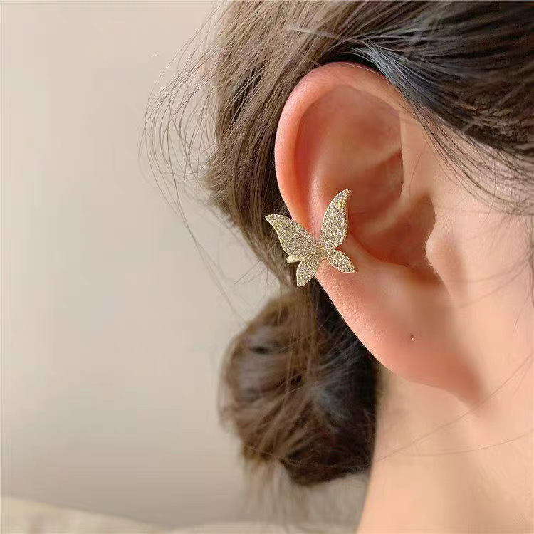 Luxury Earrings Jewerly Real Gold Plated Micro Inlaid Full Diamond Butterfly Clip For Women Super Shiny Unique Earrings Minimalist Ear Cuff Accessory 