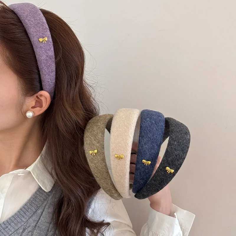 Adult Lazy Old Money Style Wide Edge Headband Retro Suede High Skull Top Hair Accessories Show Small Face H260319