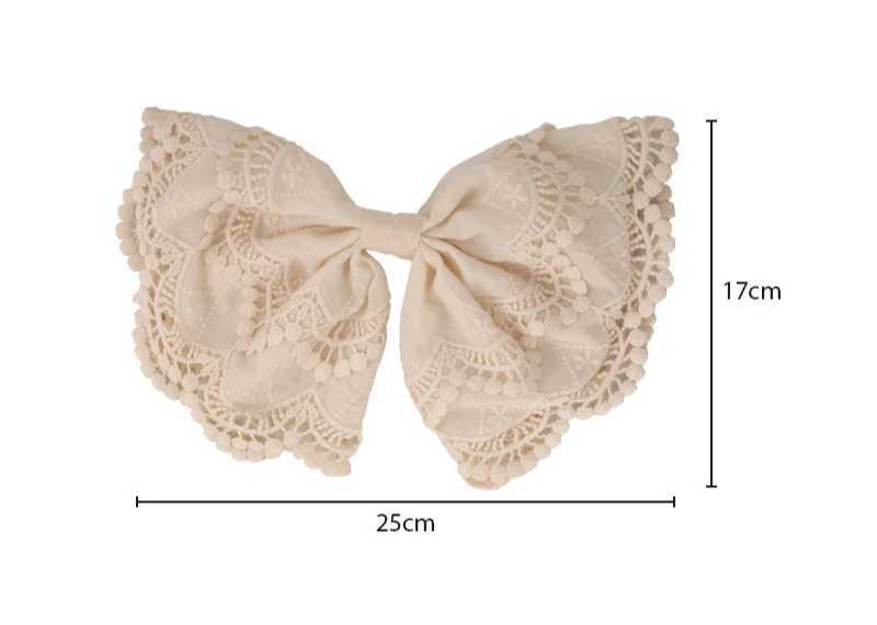 Korean Style Beige Floral Embroidery Lace Bowknot Hair Clip Fashion Sweet Chic Girls Barrettes Female Party Headdress Hairpins H260319