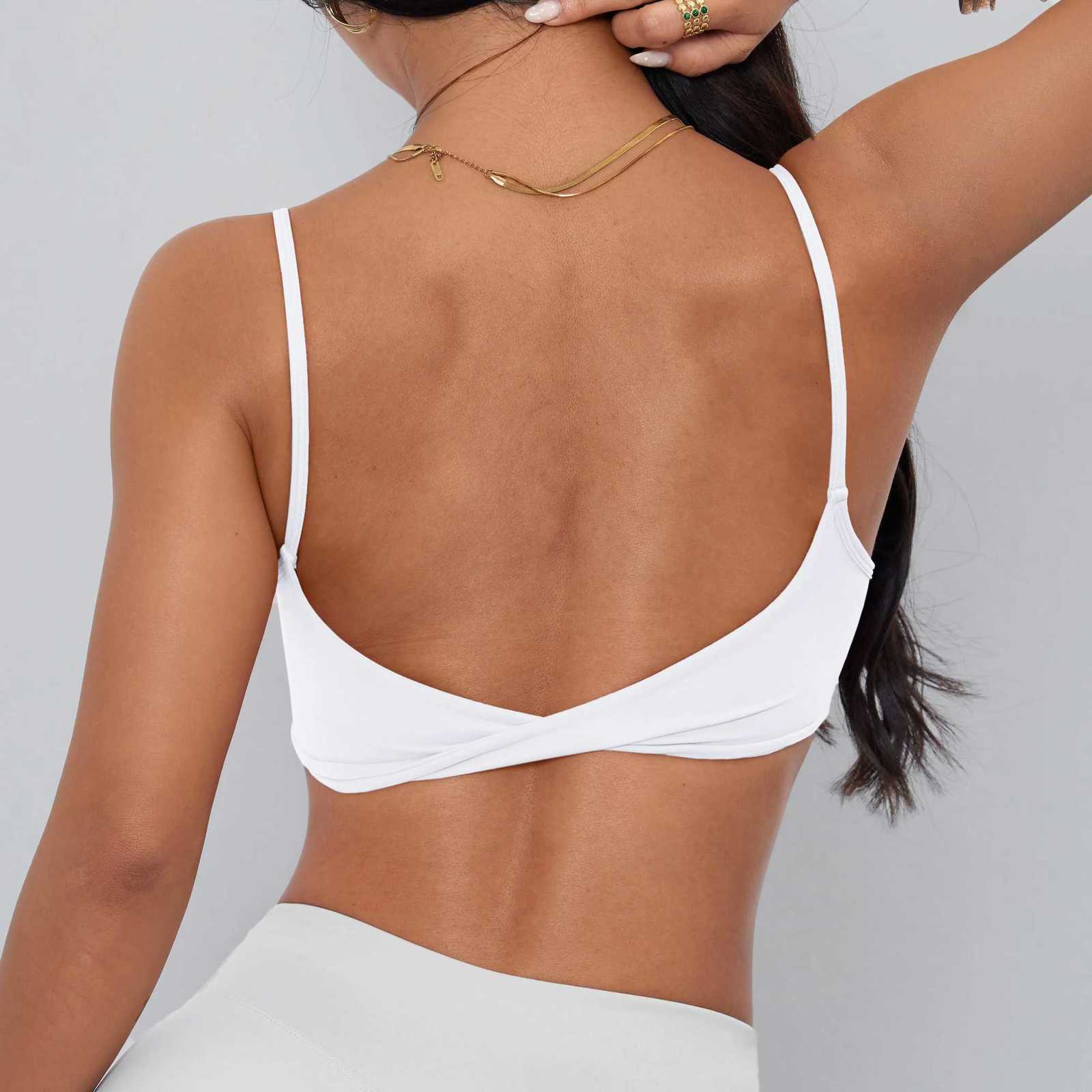 Anfilia Women Sports Bra Spaghetti Straps Backless Gym Bra High Elastic Square Neck Removable Padding Workout Top Z20260319