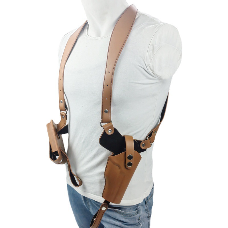 Concealed tactical hunting underarm holster PU Leather Gun 1911 Glock 17 19 31 Holster with Double Magazine Pouch
