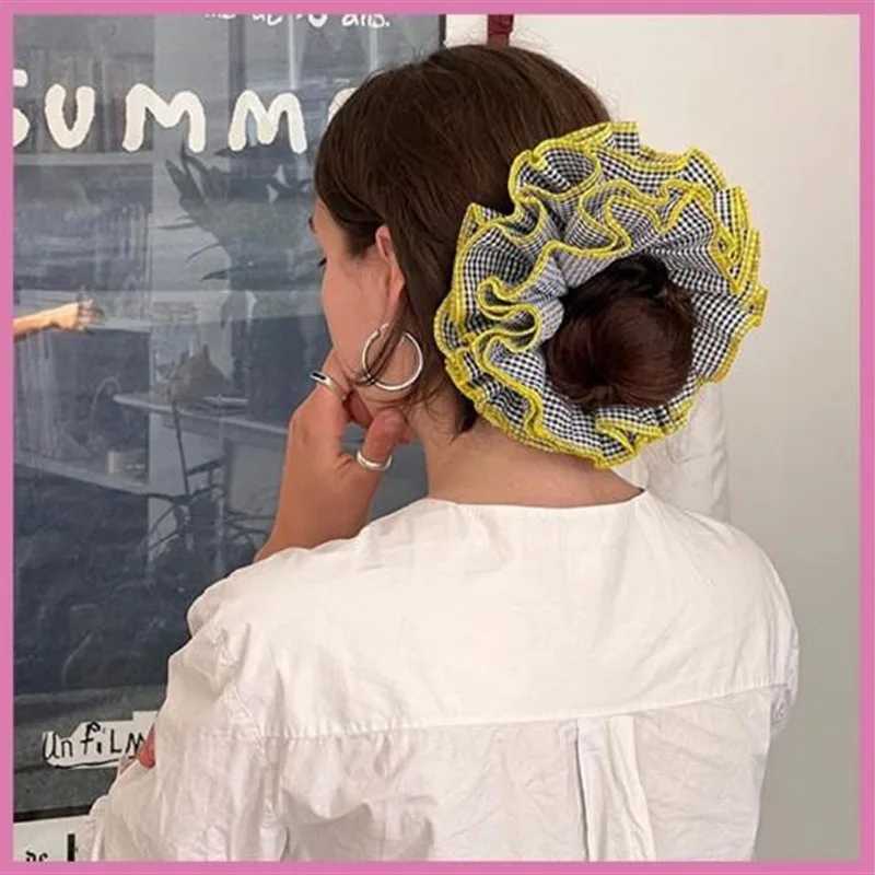 Small Design Hair Scrunchies For Woman Summer Cute Four Layer Plaid Headwear Pure Cotton Edge Extra Large Intestinal Hair Loop H260319