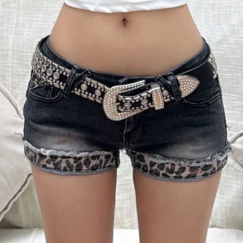 Harajuku Vintage Denim Y2K Shorts Women Grunge Coquette Low Rise Skinny jean Shorts Woman Sexy Leopard Print Mini Short Pants M260319