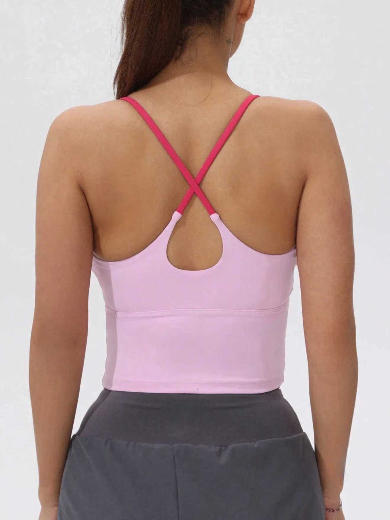 FItfemme Womens Crisscross - Back Sports Tank Top - Quick - Dry with Padded Cups - Ideal for Yoga Gym Running Z20260319