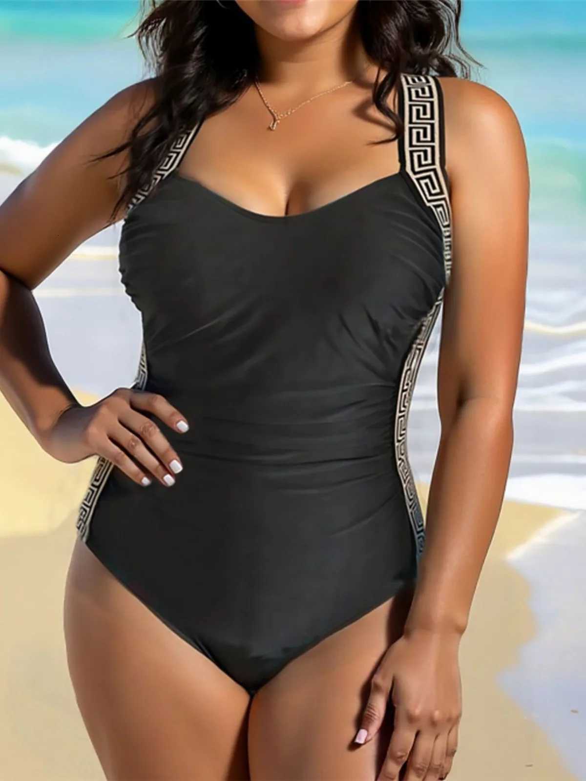 0XL - 3XL Printed Splicing Backless Large Size Swimwear Plus Size One Piece Swimsuit Female Women Bather Bathing Suit Swim V7356T260318