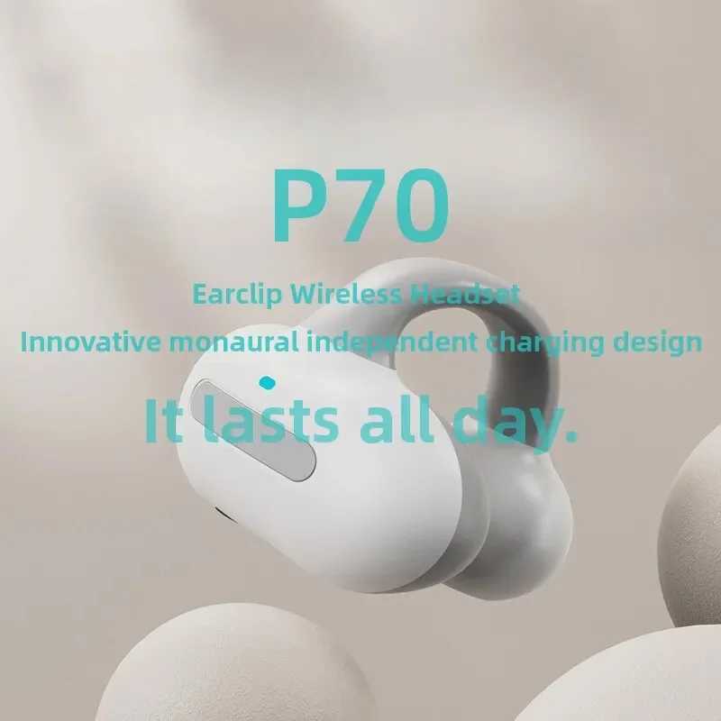 P70 Earclip Wireless Bluetooth Headset OWS Touch Light Mini High Quality Earplugs Anti Sweat HD Sound Stereo Universal Headset D260319