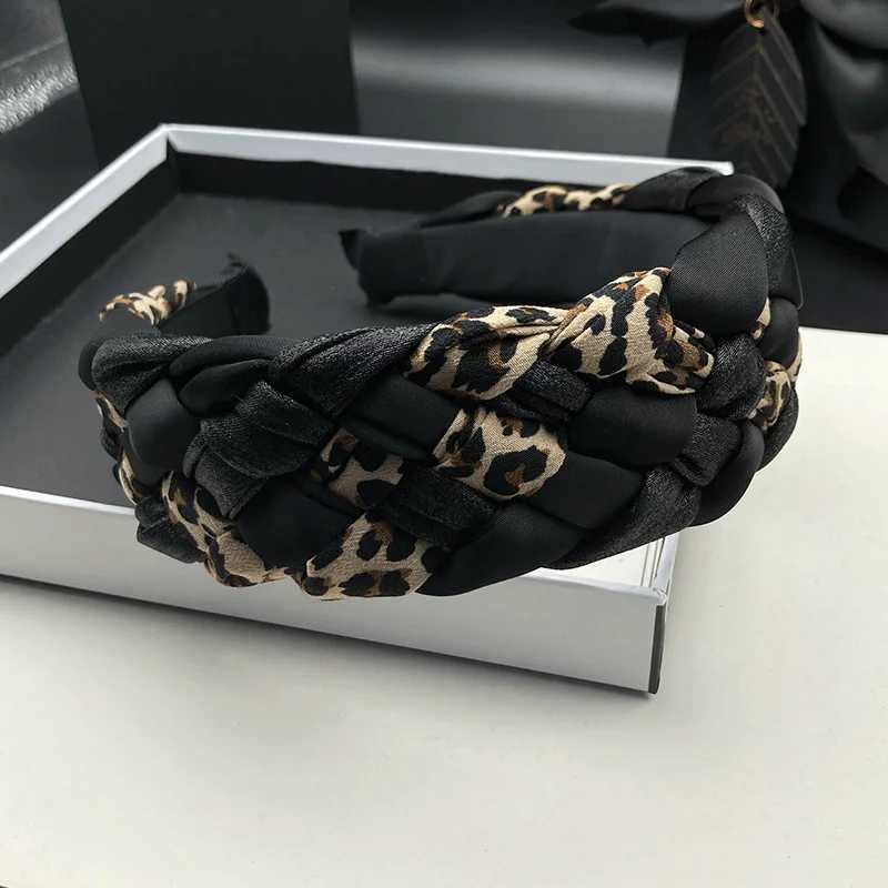 New leopard print woven hairpin headband for women with high skull top color matching fashionable and stylish hair tie H260319