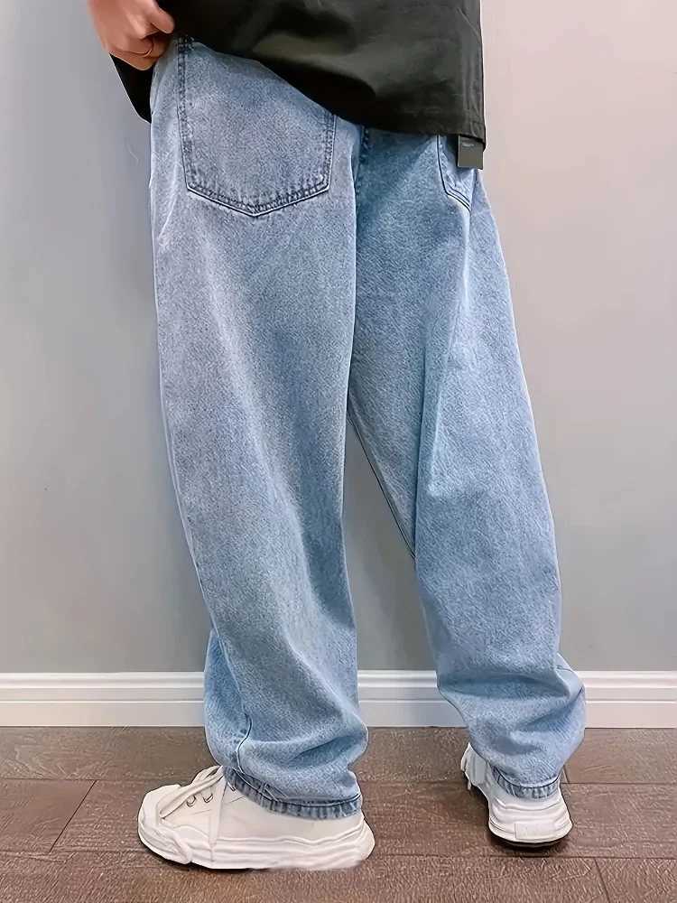 Casual Oversize Baggy Jeans Mens Spring Autumn Straight Loose Light Blue Denim Trousers Streetwear Fashion Wide Leg Pants Y2k M260319