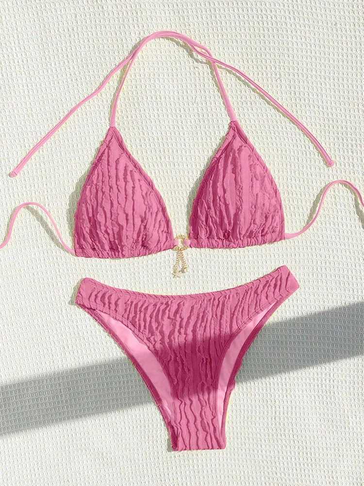 Sexy Bikinis Sets Two-piece Womens Swimsuit Ruffled Halter Neck Bikini 2026 Female Swimwear for Woman Beach Wear Bathing SuitT260318