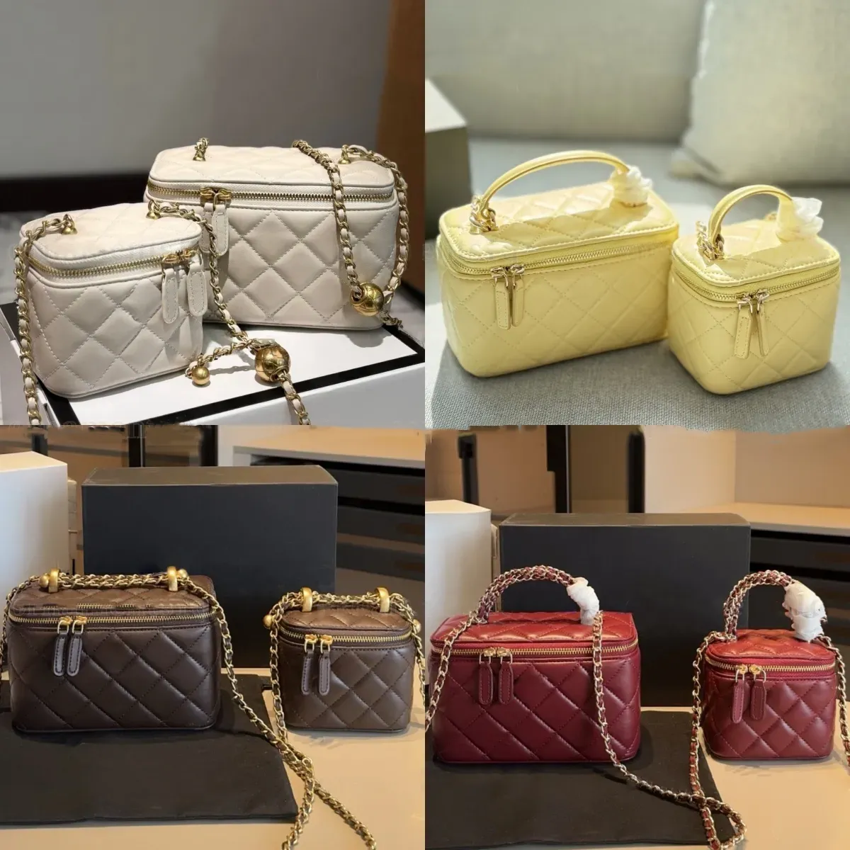 Vanity Case Bag Luxury Genuine Leather Chain Mini Box Bag Makeup Bag 24B Handbag for Women Designer Fashion Shoulder Bag Crossbody Bag with Leather Handles Womens bag