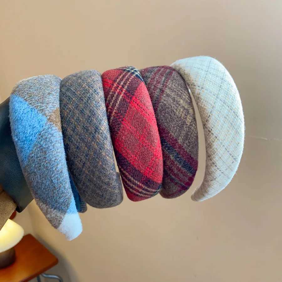 Vintage Checkered Fabric Flannel Headbands for Women Simple Wide Design Hair Hoop Casual Daily Hair Accessories Christmas M H260319