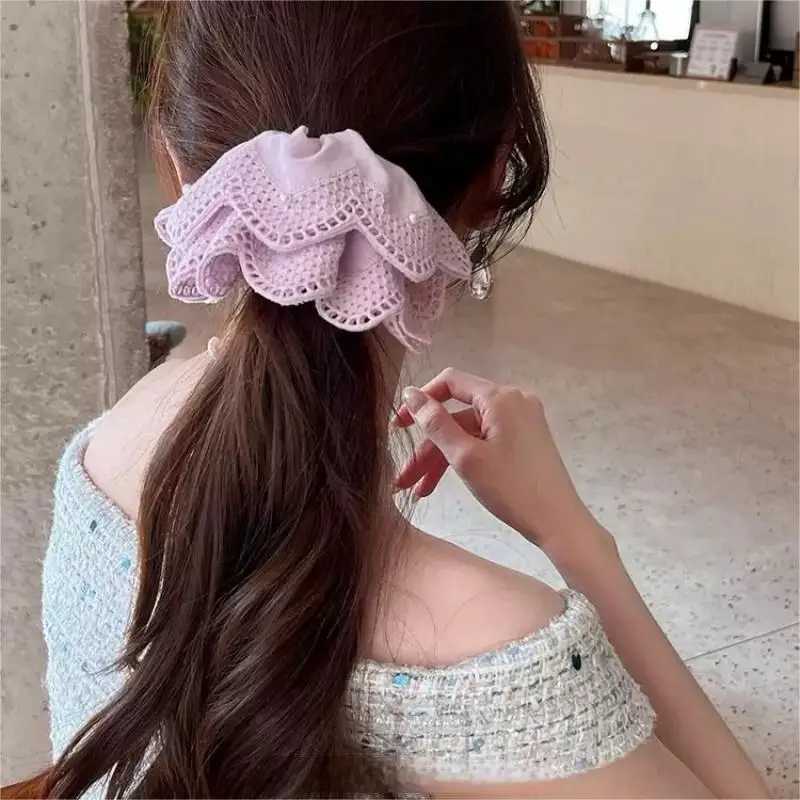 Atmospheric Lace Hollow Gentle Pearl Petal Edge Hair Ring Hair Accessories For Women H260319